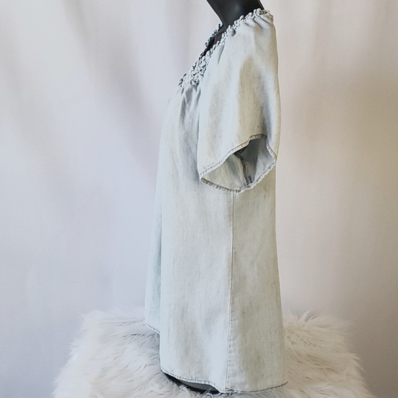 Michael Stars Chambray Blue Raglan Short Sleeve Round Neck Linen Top Size M - Picture 3 of 8